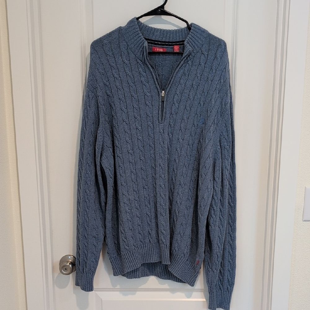 Izod Men's Quarter Zip Cable Knit Sweater - Blue